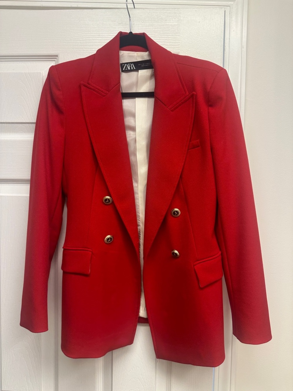 Red Double-Breasted Blazer with Gold Buttons